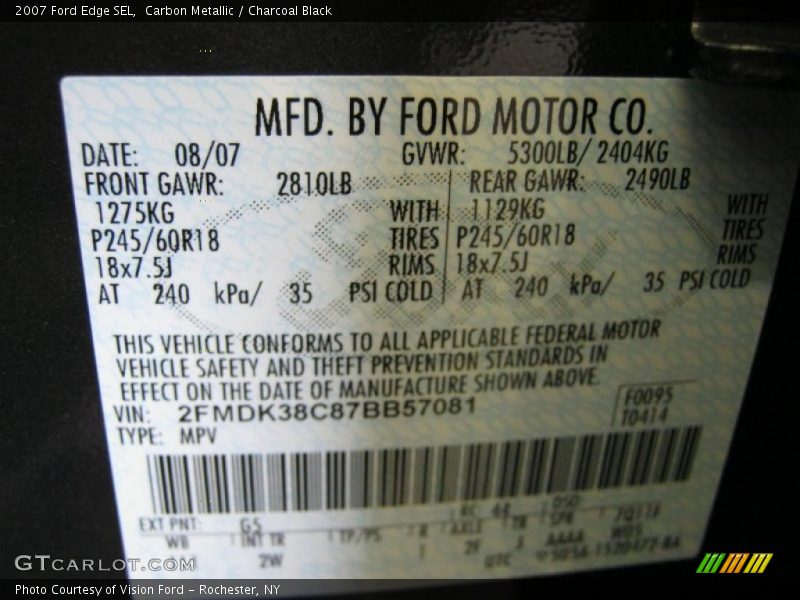 Carbon Metallic / Charcoal Black 2007 Ford Edge SEL