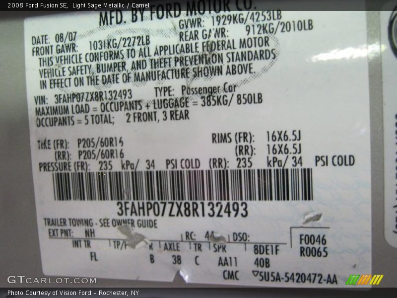 Light Sage Metallic / Camel 2008 Ford Fusion SE