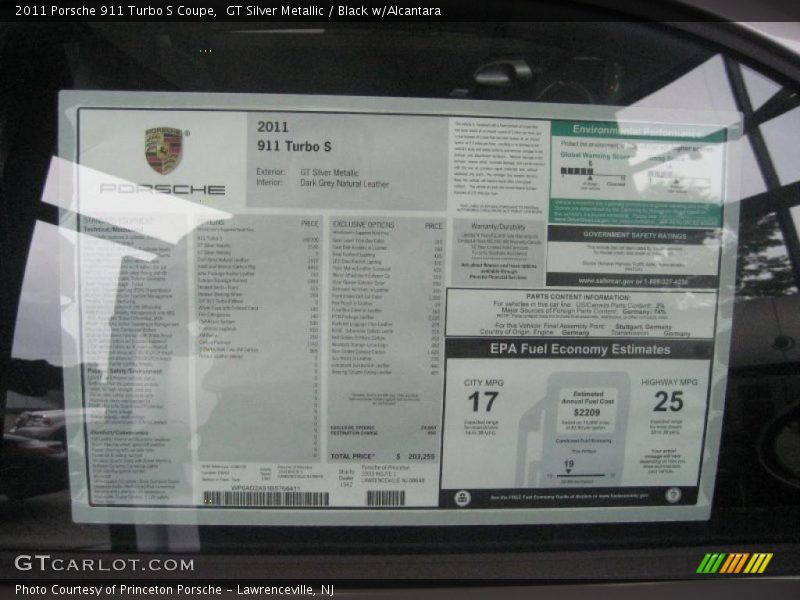  2011 911 Turbo S Coupe Window Sticker