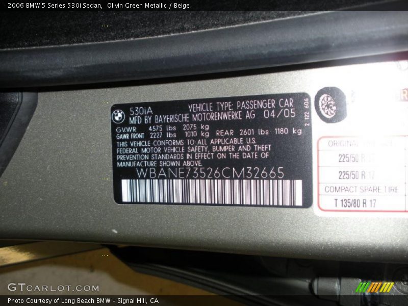 Olivin Green Metallic / Beige 2006 BMW 5 Series 530i Sedan