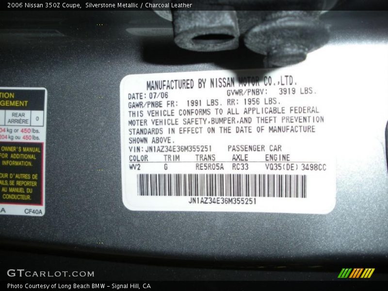 Silverstone Metallic / Charcoal Leather 2006 Nissan 350Z Coupe