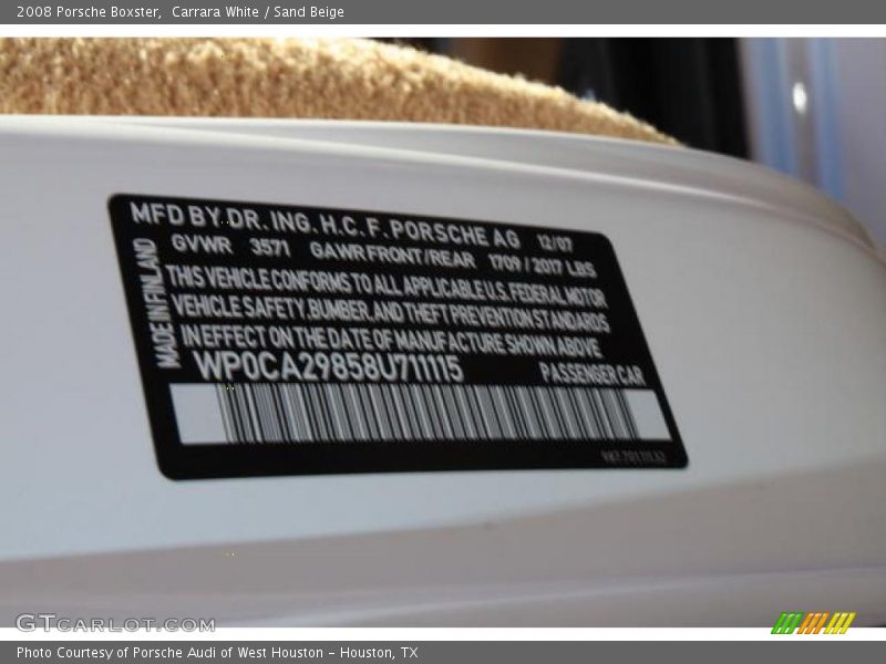 Carrara White / Sand Beige 2008 Porsche Boxster
