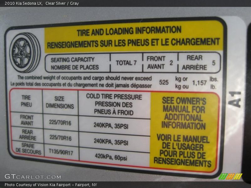 Clear Silver / Gray 2010 Kia Sedona LX