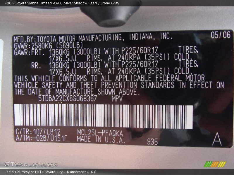 Silver Shadow Pearl / Stone Gray 2006 Toyota Sienna Limited AWD