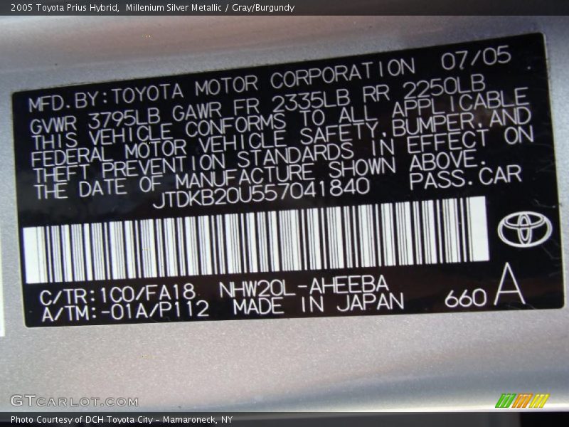 Millenium Silver Metallic / Gray/Burgundy 2005 Toyota Prius Hybrid