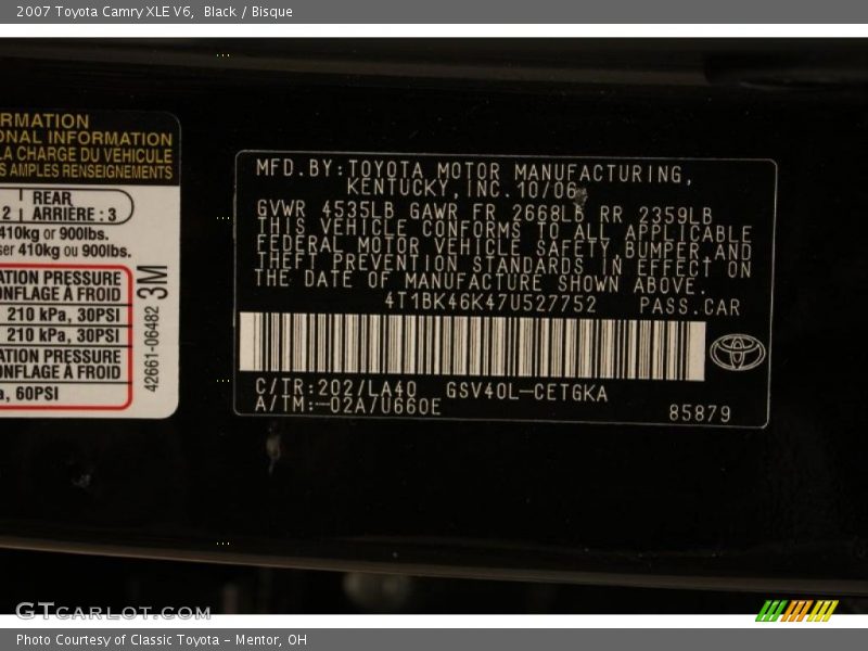 Black / Bisque 2007 Toyota Camry XLE V6