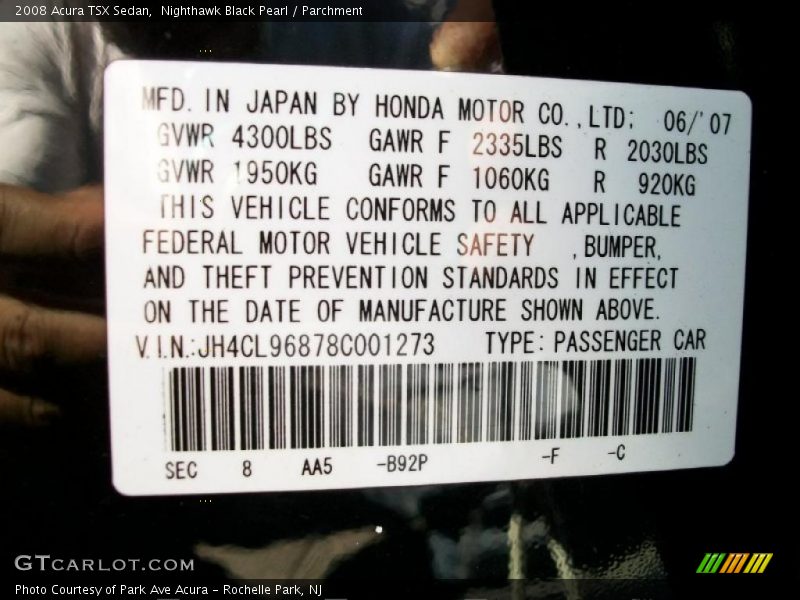 Nighthawk Black Pearl / Parchment 2008 Acura TSX Sedan
