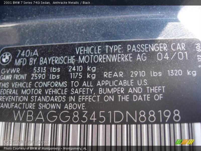 Anthracite Metallic / Black 2001 BMW 7 Series 740i Sedan