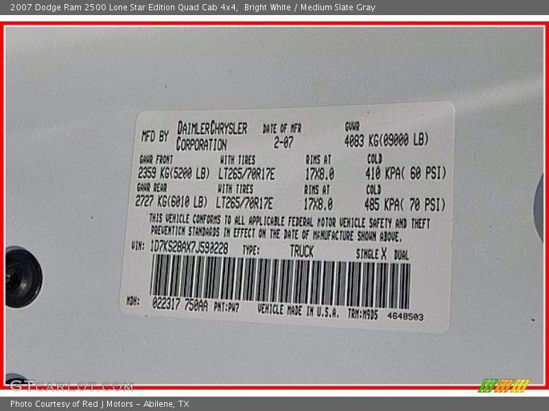 Bright White / Medium Slate Gray 2007 Dodge Ram 2500 Lone Star Edition Quad Cab 4x4