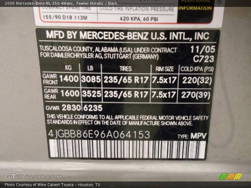 Pewter Metallic / Black 2006 Mercedes-Benz ML 350 4Matic