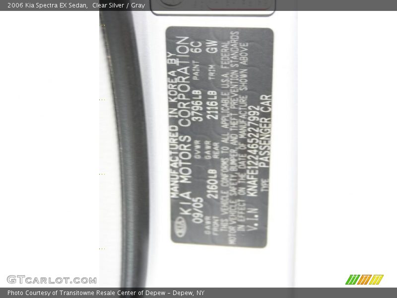 Clear Silver / Gray 2006 Kia Spectra EX Sedan