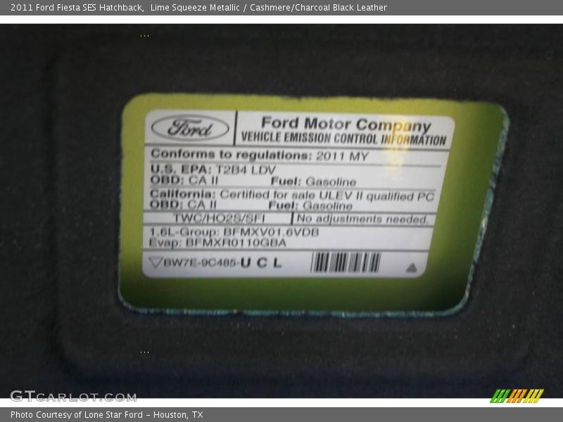 Lime Squeeze Metallic / Cashmere/Charcoal Black Leather 2011 Ford Fiesta SES Hatchback
