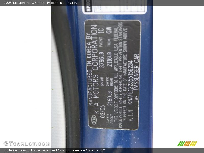 2005 Spectra LX Sedan Imperial Blue Color Code 1C