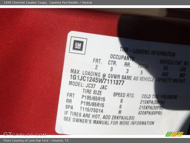 Cayenne Red Metallic / Neutral 1998 Chevrolet Cavalier Coupe