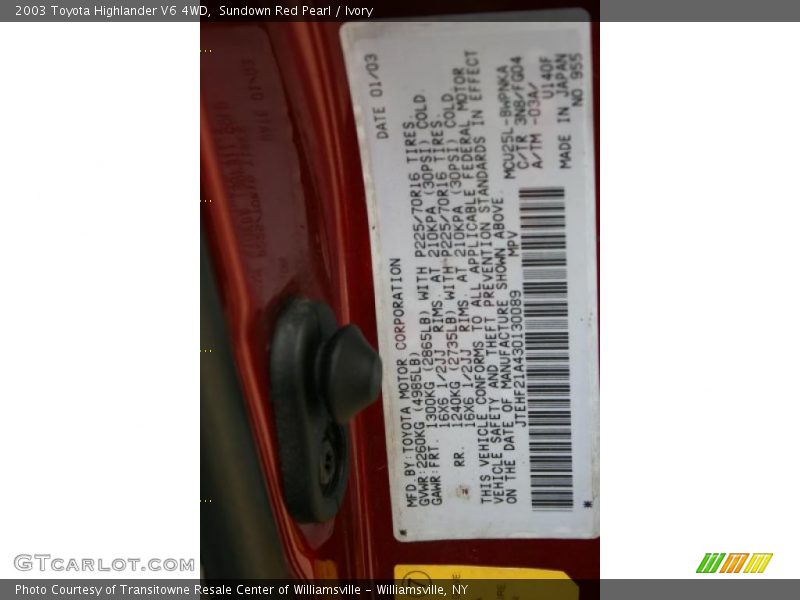 Sundown Red Pearl / Ivory 2003 Toyota Highlander V6 4WD