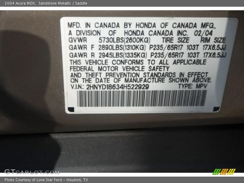 Sandstone Metallic / Saddle 2004 Acura MDX