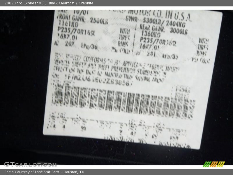 Black Clearcoat / Graphite 2002 Ford Explorer XLT