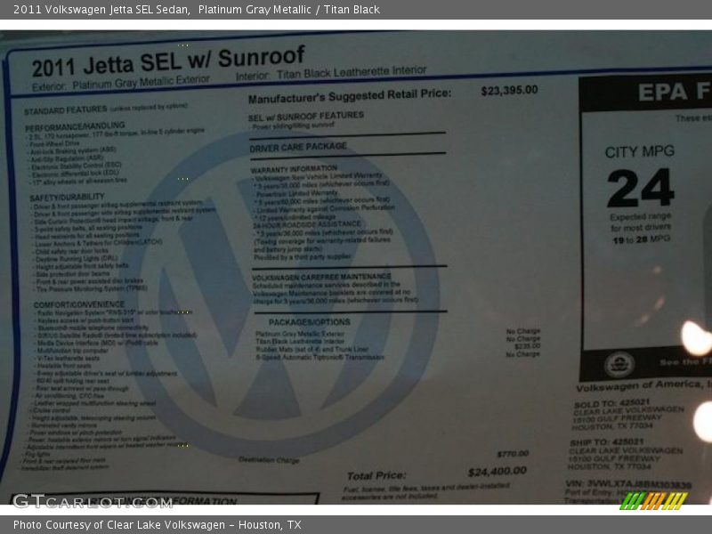 Platinum Gray Metallic / Titan Black 2011 Volkswagen Jetta SEL Sedan