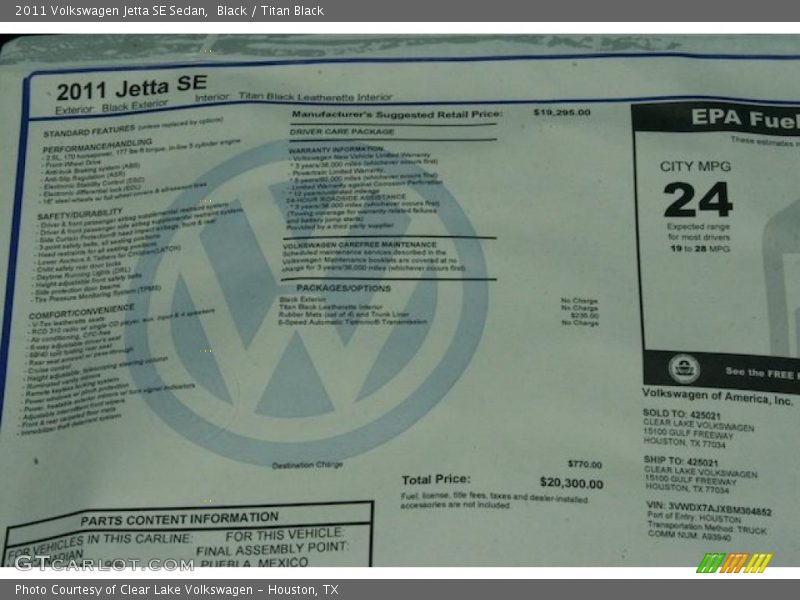 Black / Titan Black 2011 Volkswagen Jetta SE Sedan