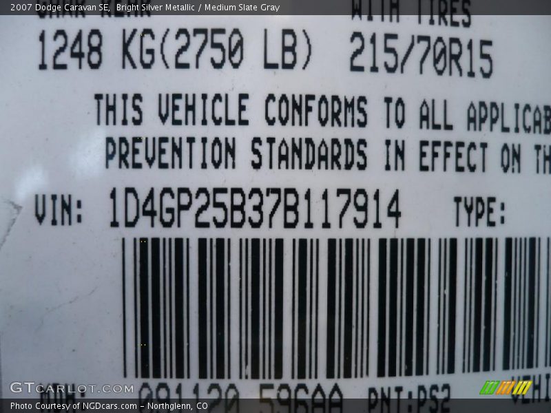 Bright Silver Metallic / Medium Slate Gray 2007 Dodge Caravan SE