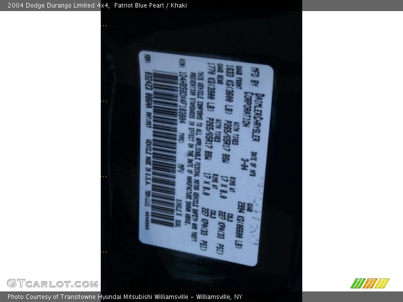 Patriot Blue Pearl / Khaki 2004 Dodge Durango Limited 4x4