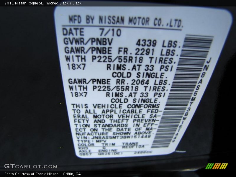 Wicked Black / Black 2011 Nissan Rogue SL