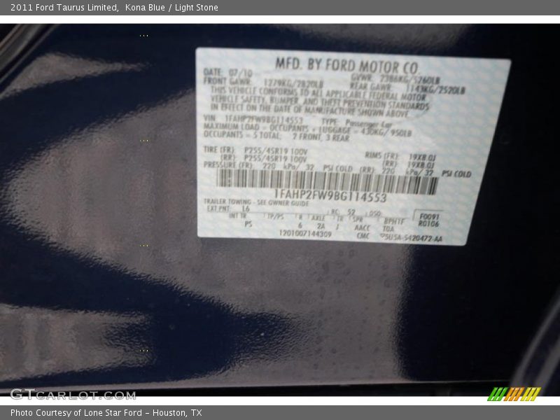Kona Blue / Light Stone 2011 Ford Taurus Limited