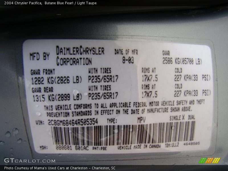 Butane Blue Pearl / Light Taupe 2004 Chrysler Pacifica