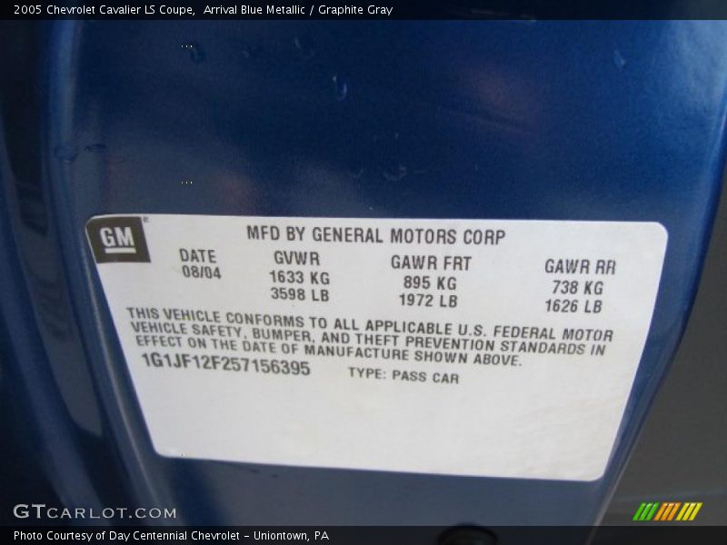 Arrival Blue Metallic / Graphite Gray 2005 Chevrolet Cavalier LS Coupe