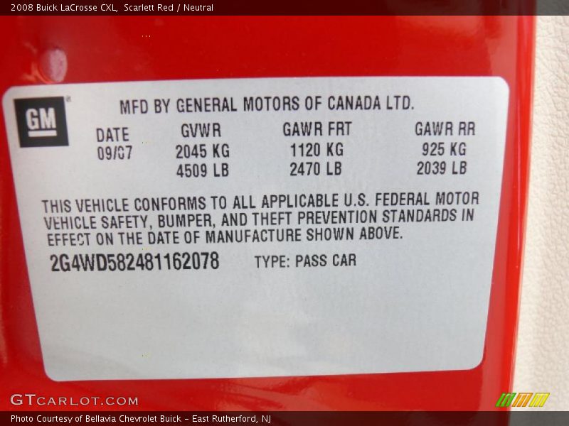 Scarlett Red / Neutral 2008 Buick LaCrosse CXL