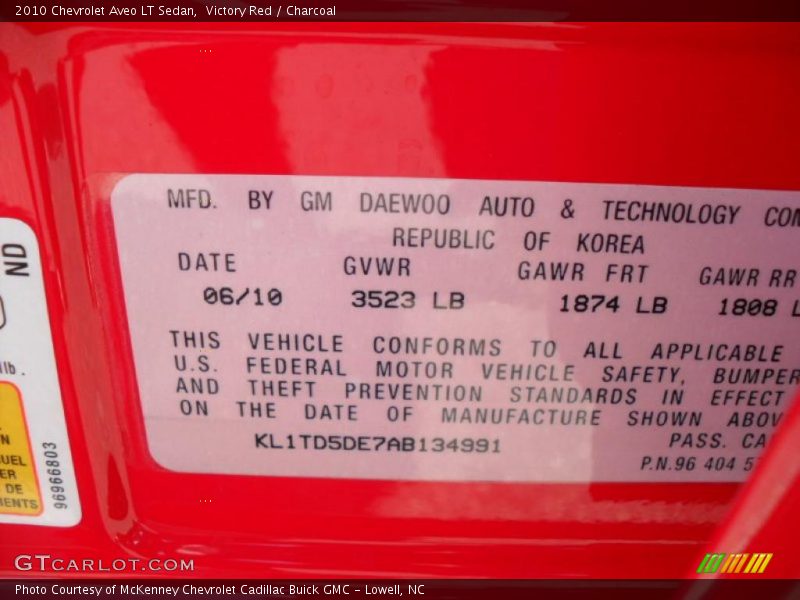Victory Red / Charcoal 2010 Chevrolet Aveo LT Sedan