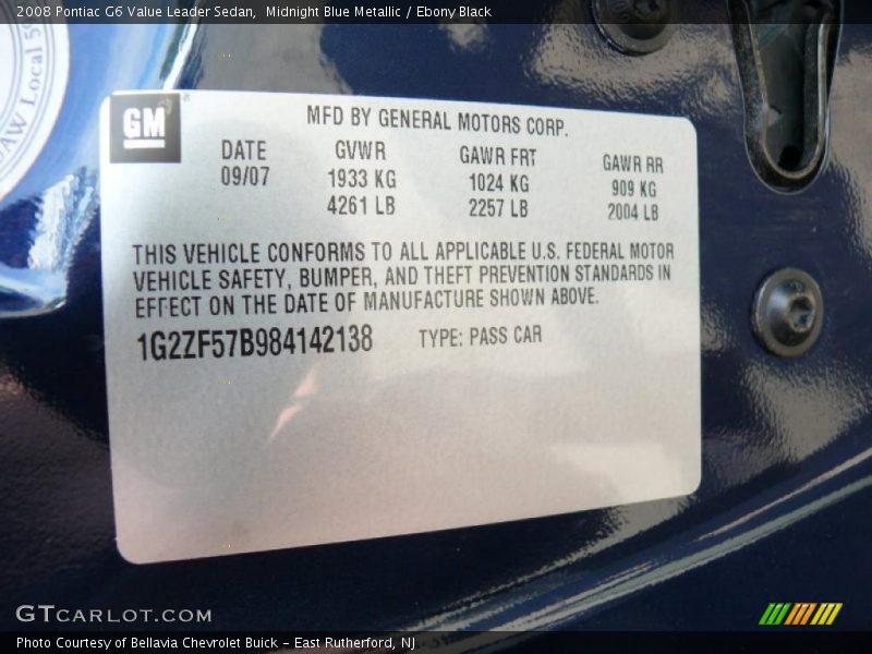 Midnight Blue Metallic / Ebony Black 2008 Pontiac G6 Value Leader Sedan