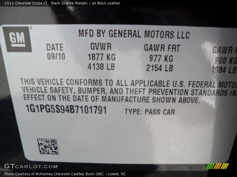 Info Tag of 2011 Cruze LT
