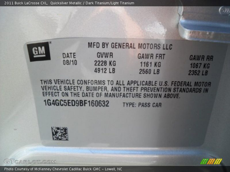 Quicksilver Metallic / Dark Titanium/Light Titanium 2011 Buick LaCrosse CXL