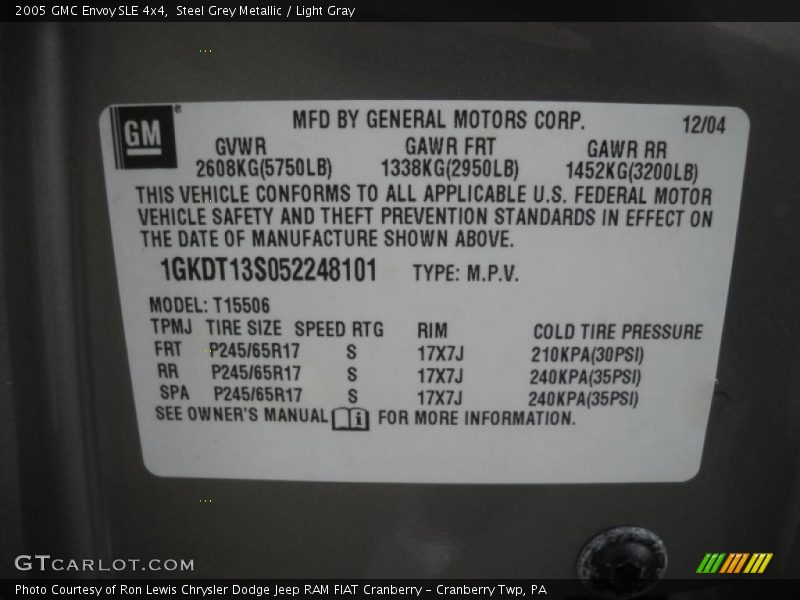 Steel Grey Metallic / Light Gray 2005 GMC Envoy SLE 4x4