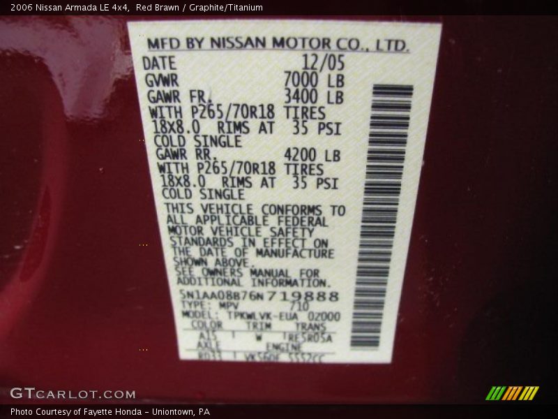 Red Brawn / Graphite/Titanium 2006 Nissan Armada LE 4x4