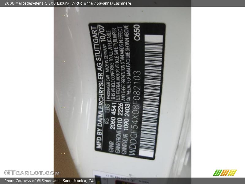 Arctic White / Savanna/Cashmere 2008 Mercedes-Benz C 300 Luxury
