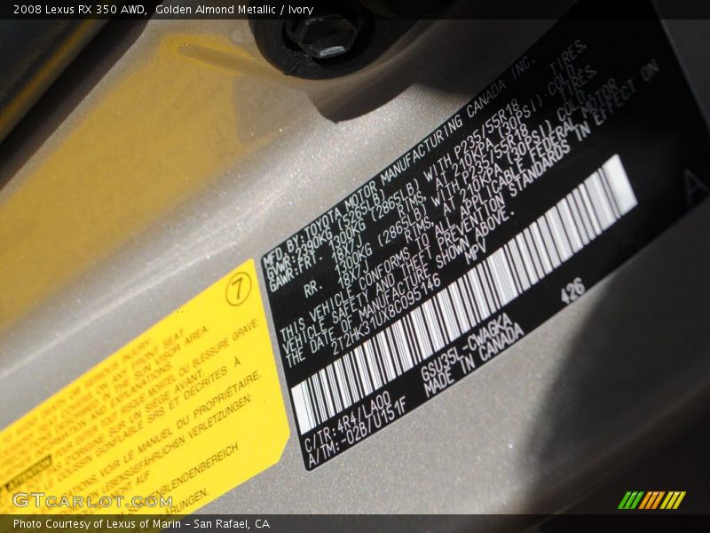 Golden Almond Metallic / Ivory 2008 Lexus RX 350 AWD