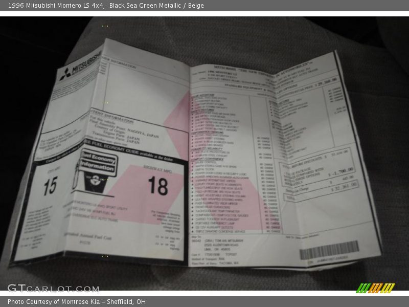  1996 Montero LS 4x4 Window Sticker