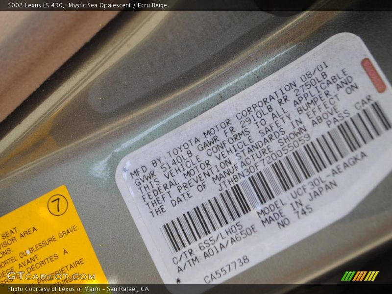 Mystic Sea Opalescent / Ecru Beige 2002 Lexus LS 430