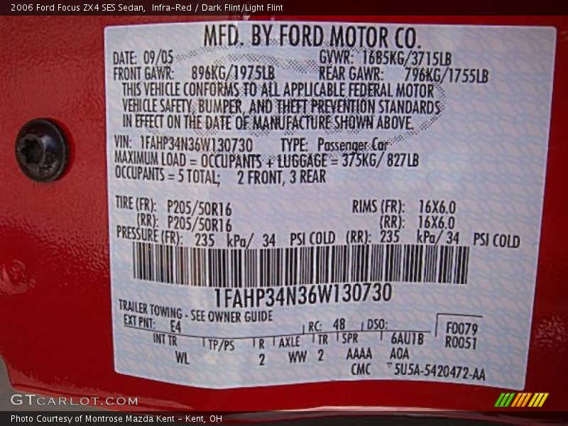 Infra-Red / Dark Flint/Light Flint 2006 Ford Focus ZX4 SES Sedan