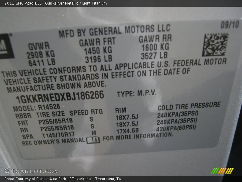 Quicksilver Metallic / Light Titanium 2011 GMC Acadia SL