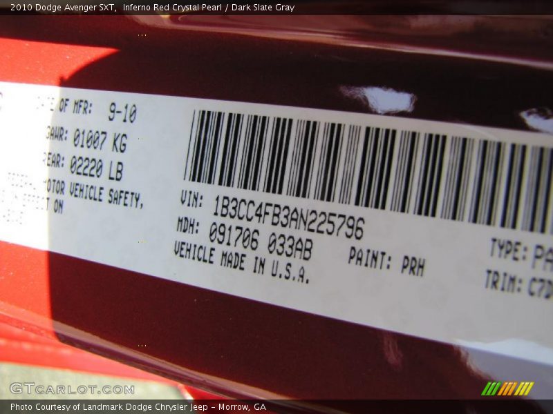 Inferno Red Crystal Pearl / Dark Slate Gray 2010 Dodge Avenger SXT