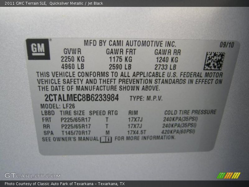 Quicksilver Metallic / Jet Black 2011 GMC Terrain SLE