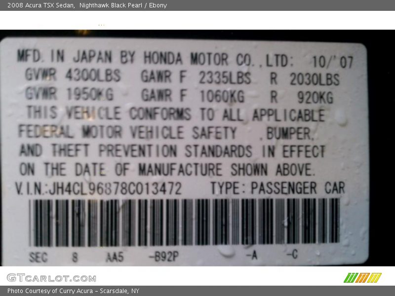 Nighthawk Black Pearl / Ebony 2008 Acura TSX Sedan