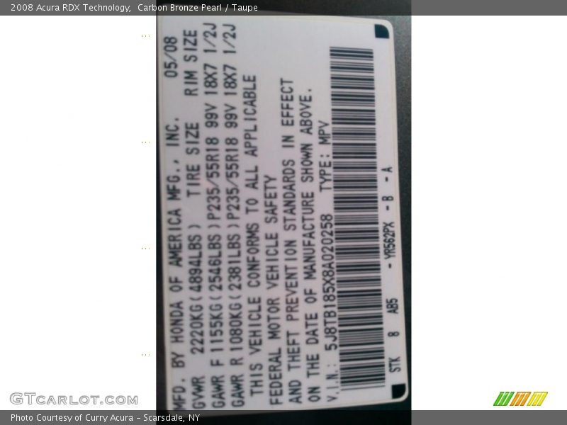 Carbon Bronze Pearl / Taupe 2008 Acura RDX Technology