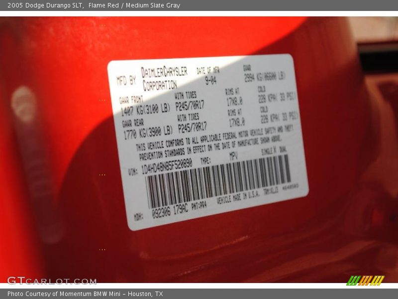 Flame Red / Medium Slate Gray 2005 Dodge Durango SLT