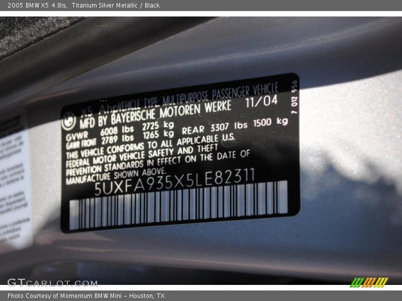 Titanium Silver Metallic / Black 2005 BMW X5 4.8is