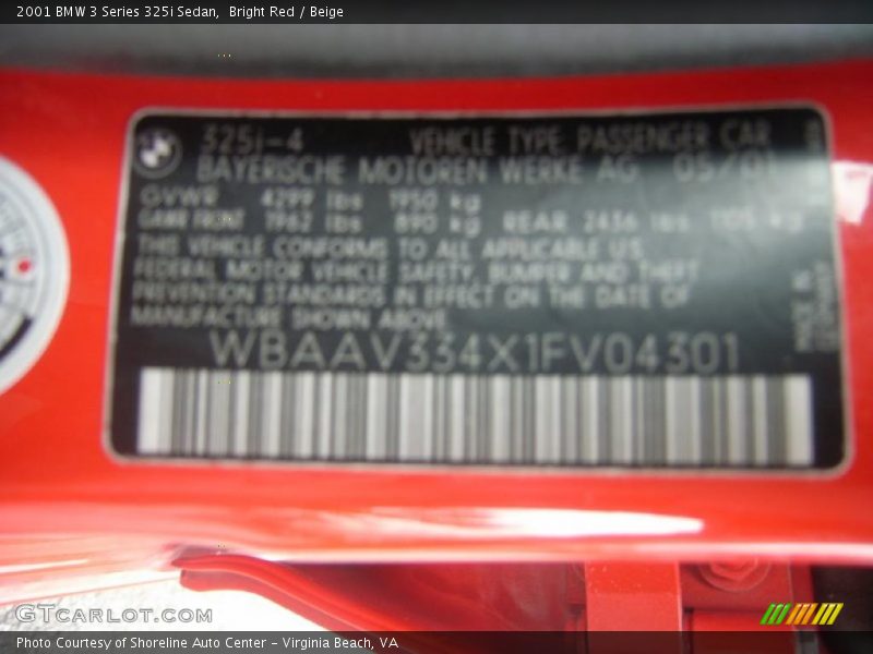 Bright Red / Beige 2001 BMW 3 Series 325i Sedan