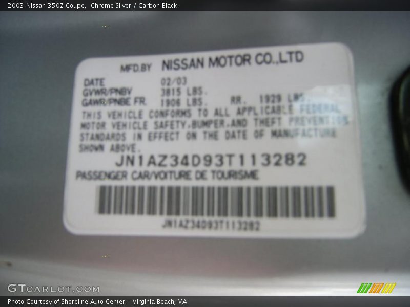 Chrome Silver / Carbon Black 2003 Nissan 350Z Coupe